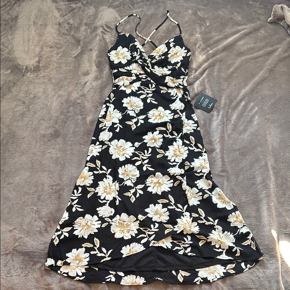 Lulu's Black and Blue Sleeveless High Low Dress for Cocktail